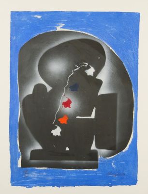 Ladislas KIJNO (1921-2012). Composition sur fond bleu. Gravu…