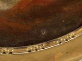 a close up of a painting of a man on a horse