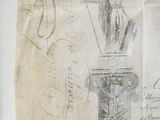 a piece of paper with a drawing of a statue on it