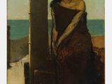 une image représentant un tableau où l'on voit une femme assise sur un mur