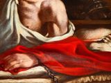 a painting of a man in a red robe holding a sword