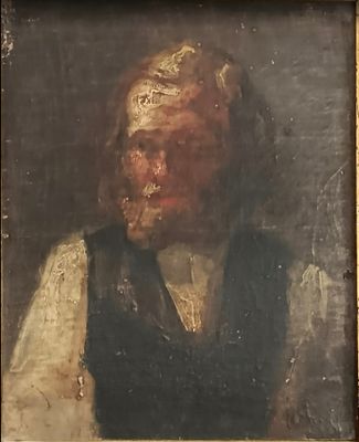 un vieux tableau représentant un homme avec un bandana sur la tête