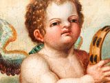 an image of a painting of a baby playing a tambour