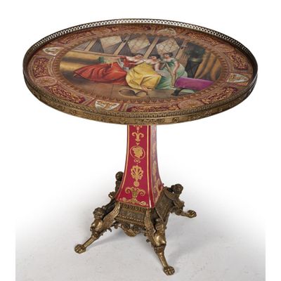 SPECTACULAIRE GUERIDON en bronze et porcelaine. - Photo 1