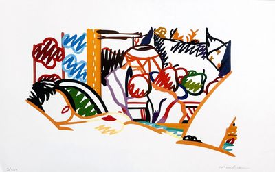 drawing of a painting of a bicycle with a basket of flowers