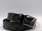 a close up of a black leather belt on a white background
