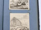 an old book with two drawings of a man and a dog on it