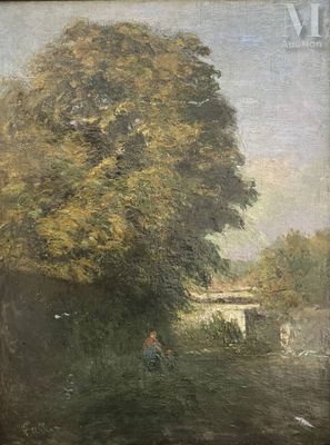 une image d'une peinture représentant un arbre dans un champ