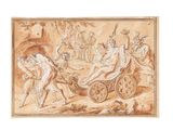 une image représentant un dessin d'un char tiré par deux hommes