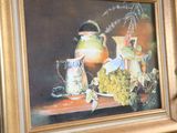 a picture of a painting of a vase and grapes on a table