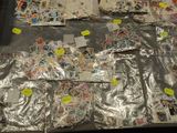 many different types of stamps on the table
