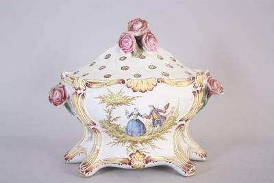 a white bowl with a pink rose decoration on it