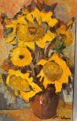 Roland LEFRANC Bouquet de Tournesols Huile sur Toile - Estimation 800-1000€