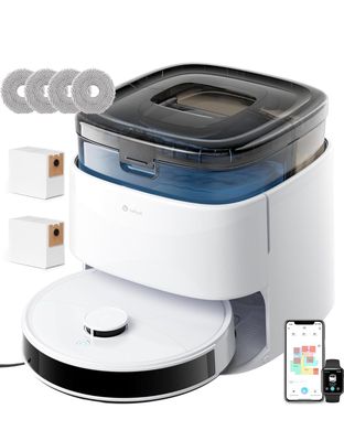 an image of a white and black food processor with a remote control