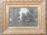 une image représentant un tableau représentant un paysage avec des arbres et une maison en arrière-plan
