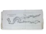 an old map of a river with a large body of water in it