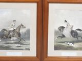 deux reproductions encadrées représentant un homme à cheval et un chien