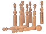a group of wooden bottles and a bottle opener on a white background