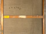 a painting of a brown frame with a yellow tag on it