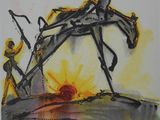a picture of a painting of a man on a horse