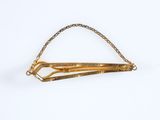 pair of gold plated hair clips with chains on a white background