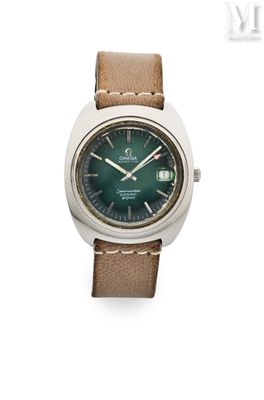 une image représentant une montre-bracelet avec un cadran vert et un bracelet en cuir marron