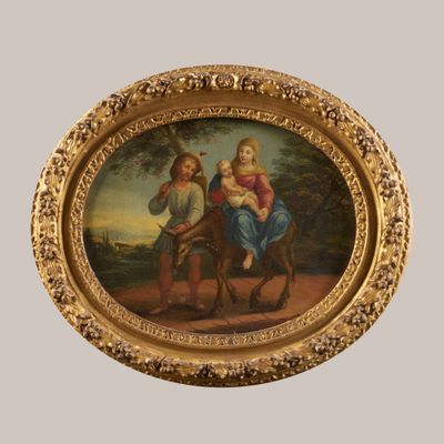 a picture of a painting of a man and a woman riding a horse