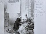a drawing of a man and a woman sitting on a couch