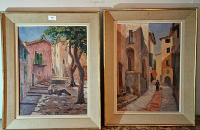 painting of a street scene and a painting of a street scene