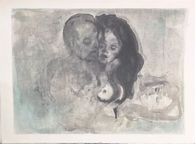 drawing of a woman and a child in a black and white photo