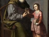 an image of a painting of an old man and a young girl