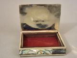 a silver box with a red velvet inside