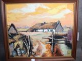 une photo d'un tableau représentant une scène de vie à la ferme, exposé