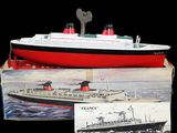 a model of a large boat in a box on a table