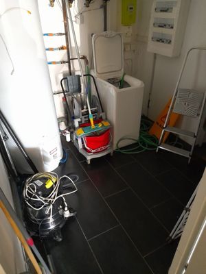 une photo d'une salle de bains avec des toilettes et une machine à laver
