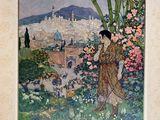 une photo d'un tableau représentant une femme dans un jardin