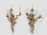 paire d'appliques murales anciennes en laiton avec fleurs et feuilles