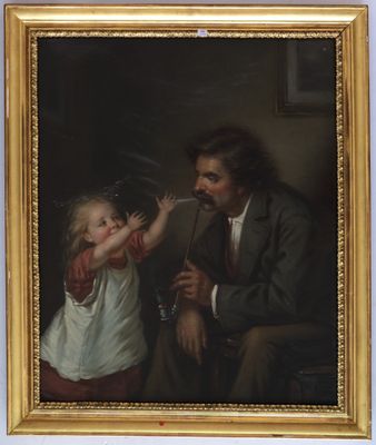 une image représentant un tableau où l'on voit un homme et une petite fille en train de se brosser les dents
