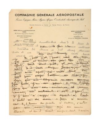 une lettre manuscrite du général en chef d'Aeropostale des États-Unis