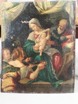 une image d'une peinture représentant une femme tenant un bébé sur ses genoux