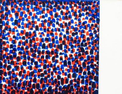 an image of a red, white, and blue scarf hanging on a wall