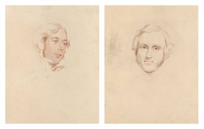two drawings of a man ' s face and a woman ' s face