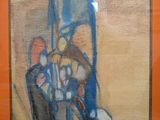 painting of an orange frame with a painting of a cat on it