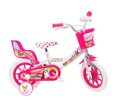 Vélo enfant 12'' LICORNE/UNICORN - Blanc et Rose - 1 Frein -…
