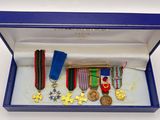 a blue box with medals and medals in it
