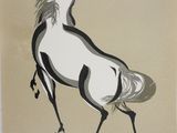 un tableau représentant un cheval debout sur ses pattes arrière
