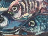 a painting of a fish that is on a table