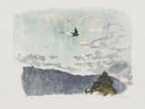 une aquarelle représentant un oiseau volant dans le ciel