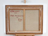 a picture of a painting on a easel with a message on it
