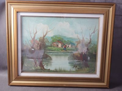 SORUK Paysage lacustre, HST, SBD, 28 x 39cm